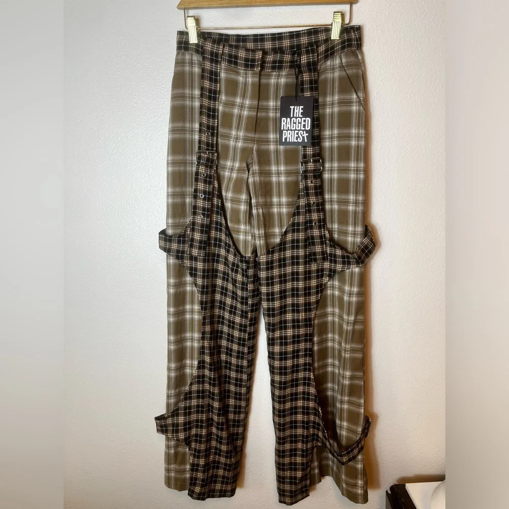 NWT The Ragged Priest Slam Wide Leg Trousers with Woven Check Multi Size 8 - Picture 6 of 10